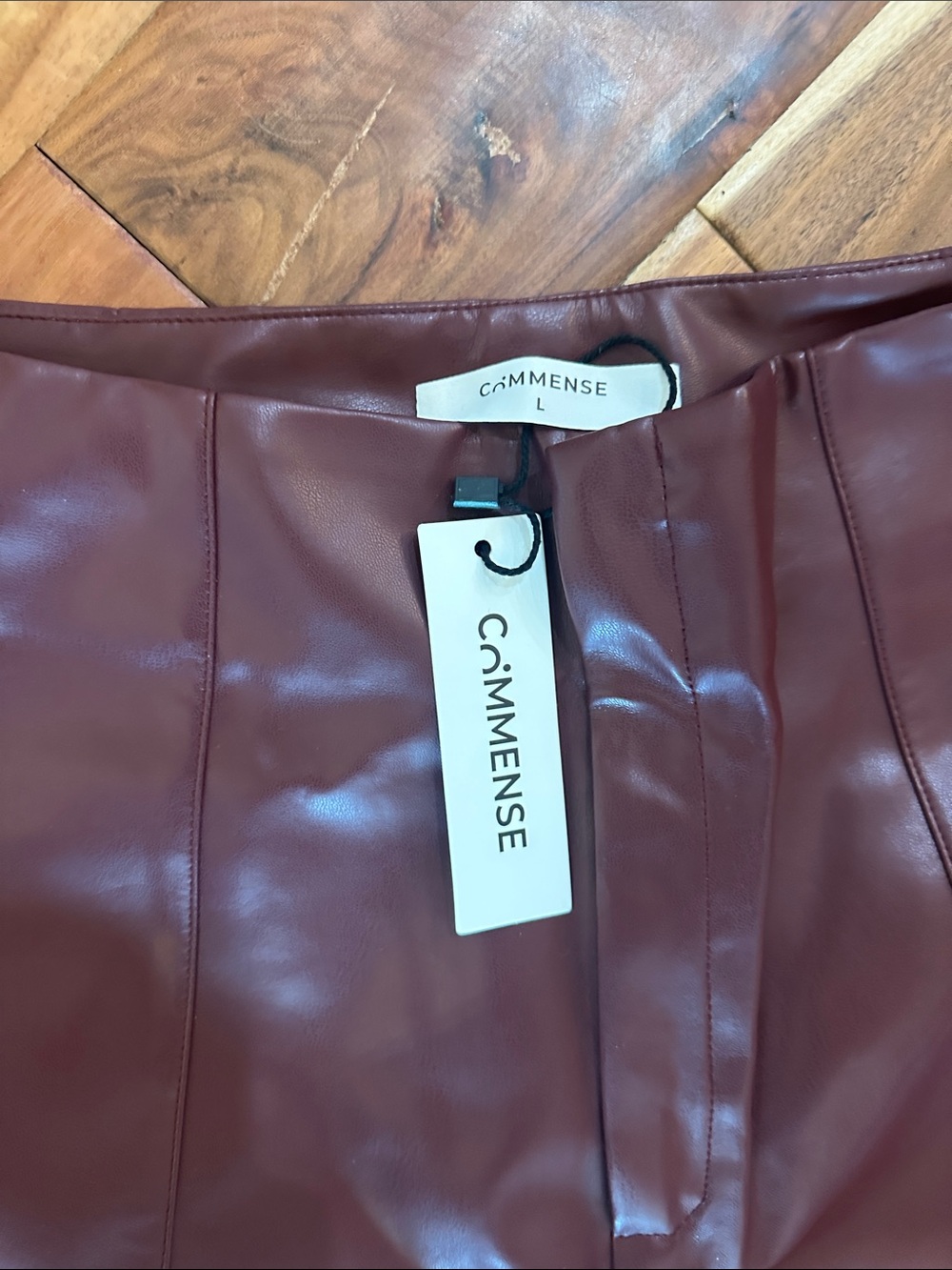 Commense NWT High-Waist Wide-Leg Vegan Leather Pants - Burgundy - Picture 4 of 5